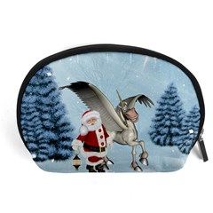 Santa Claus With Cute Pegasus In A Winter Landscape Accessory Pouch (large) by FantasyWorld7