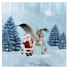 Santa Claus With Cute Pegasus In A Winter Landscape Large Satin Scarf (square) by FantasyWorld7