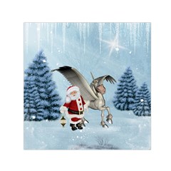 Santa Claus With Cute Pegasus In A Winter Landscape Small Satin Scarf (square) by FantasyWorld7