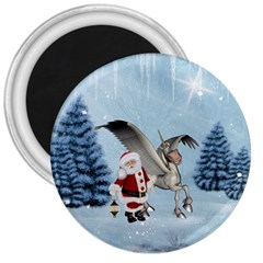 Santa Claus With Cute Pegasus In A Winter Landscape 3  Magnets by FantasyWorld7