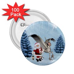 Santa Claus With Cute Pegasus In A Winter Landscape 2 25  Buttons (100 Pack)  by FantasyWorld7