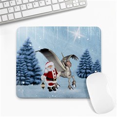 Santa Claus With Cute Pegasus In A Winter Landscape Large Mousepads by FantasyWorld7