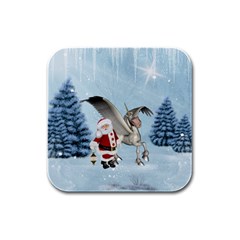 Santa Claus With Cute Pegasus In A Winter Landscape Rubber Square Coaster (4 Pack)  by FantasyWorld7