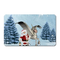 Santa Claus With Cute Pegasus In A Winter Landscape Magnet (rectangular) by FantasyWorld7