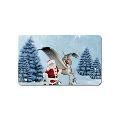 Santa Claus With Cute Pegasus In A Winter Landscape Magnet (name Card) by FantasyWorld7