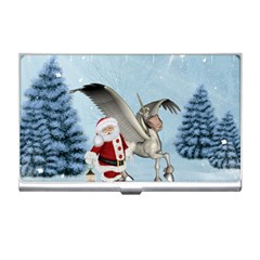 Santa Claus With Cute Pegasus In A Winter Landscape Business Card Holder by FantasyWorld7