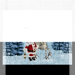 Santa Claus With Cute Pegasus In A Winter Landscape Rectangular Jigsaw Puzzl by FantasyWorld7