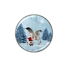 Santa Claus With Cute Pegasus In A Winter Landscape Hat Clip Ball Marker by FantasyWorld7