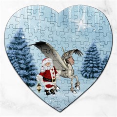 Santa Claus With Cute Pegasus In A Winter Landscape Jigsaw Puzzle (heart) by FantasyWorld7