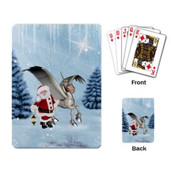 Santa Claus With Cute Pegasus In A Winter Landscape Playing Cards Single Design by FantasyWorld7