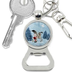 Santa Claus With Cute Pegasus In A Winter Landscape Bottle Opener Key Chains by FantasyWorld7