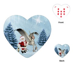 Santa Claus With Cute Pegasus In A Winter Landscape Playing Cards (heart) by FantasyWorld7