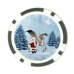 Santa Claus With Cute Pegasus In A Winter Landscape Poker Chip Card Guard by FantasyWorld7