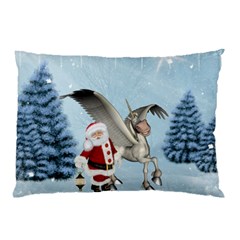 Santa Claus With Cute Pegasus In A Winter Landscape Pillow Case by FantasyWorld7