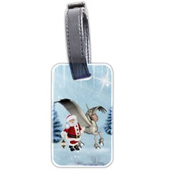 Santa Claus With Cute Pegasus In A Winter Landscape Luggage Tags (two Sides) by FantasyWorld7