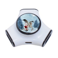 Santa Claus With Cute Pegasus In A Winter Landscape 3-port Usb Hub by FantasyWorld7