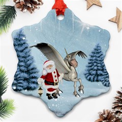 Santa Claus With Cute Pegasus In A Winter Landscape Ornament (snowflake) by FantasyWorld7