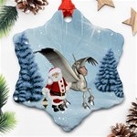 Santa Claus With Cute Pegasus In A Winter Landscape Ornament (Snowflake) Front