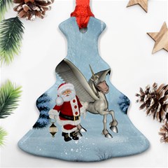 Santa Claus With Cute Pegasus In A Winter Landscape Christmas Tree Ornament (two Sides) by FantasyWorld7