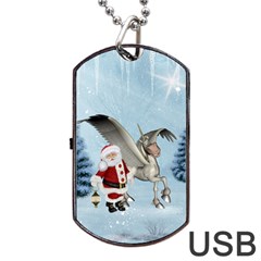 Santa Claus With Cute Pegasus In A Winter Landscape Dog Tag Usb Flash (two Sides) by FantasyWorld7