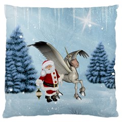 Santa Claus With Cute Pegasus In A Winter Landscape Large Cushion Case (one Side) by FantasyWorld7