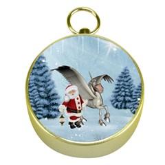 Santa Claus With Cute Pegasus In A Winter Landscape Gold Compasses