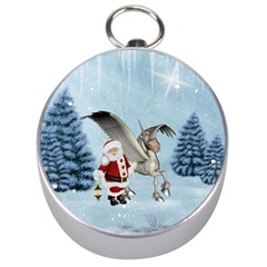 Santa Claus With Cute Pegasus In A Winter Landscape Silver Compasses by FantasyWorld7