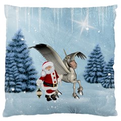 Santa Claus With Cute Pegasus In A Winter Landscape Large Flano Cushion Case (one Side) by FantasyWorld7