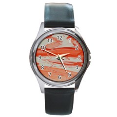 Orange Swirl Round Metal Watch by WILLBIRDWELL