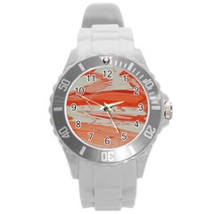 Orange Swirl Round Plastic Sport Watch (l) by WILLBIRDWELL