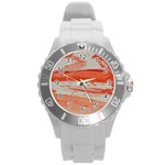 ORANGE SWIRL Round Plastic Sport Watch (L) Front