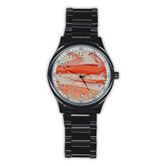 Orange Swirl Stainless Steel Round Watch by WILLBIRDWELL