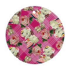 Retro Pets Plaid Pink Ornament (round) by snowwhitegirl