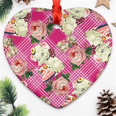 Retro Pets Plaid Pink Ornament (heart)