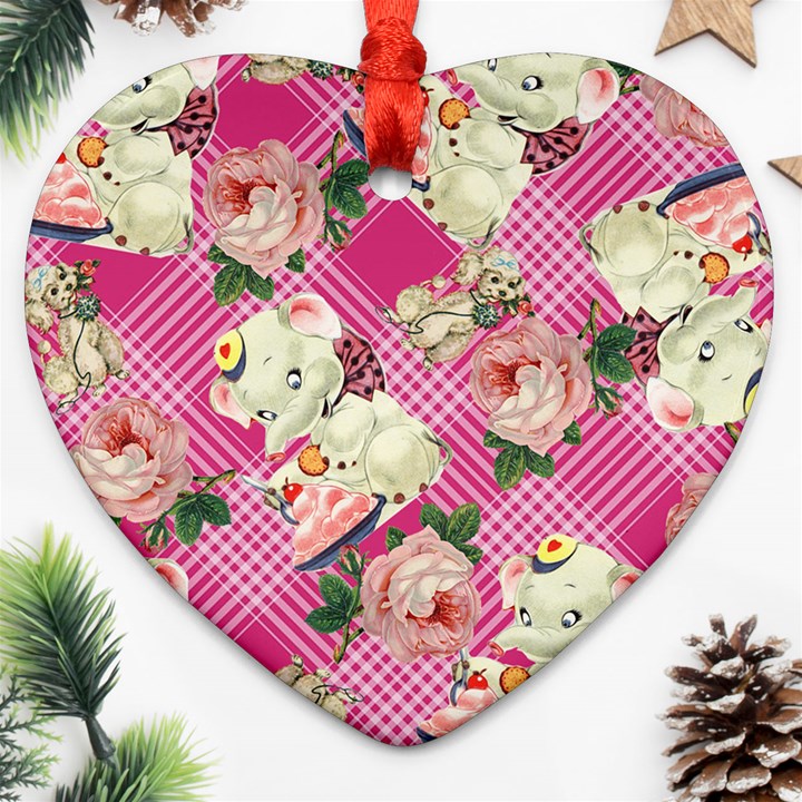 Retro Pets Plaid Pink Ornament (Heart)