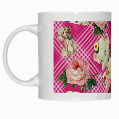 Retro Pets Plaid Pink White Mugs by snowwhitegirl