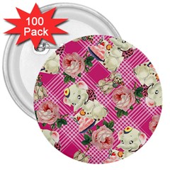 Retro Pets Plaid Pink 3  Buttons (100 Pack)  by snowwhitegirl