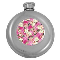 Retro Pets Plaid Pink Round Hip Flask (5 Oz) by snowwhitegirl