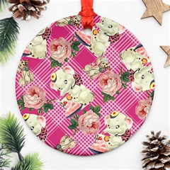 Retro Pets Plaid Pink Round Ornament (two Sides) by snowwhitegirl