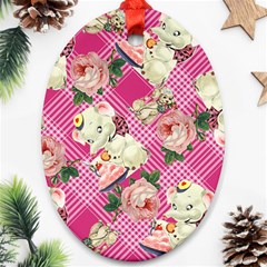 Retro Pets Plaid Pink Oval Ornament (two Sides) by snowwhitegirl