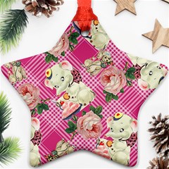 Retro Pets Plaid Pink Star Ornament (two Sides) by snowwhitegirl