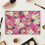 Retro Pets Plaid Pink Cosmetic Bag (Large) Front