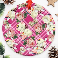 Retro Pets Plaid Pink Ornament (round Filigree)