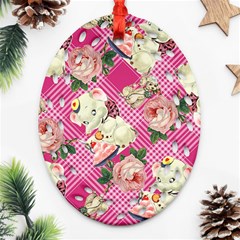 Retro Pets Plaid Pink Ornament (oval Filigree) by snowwhitegirl