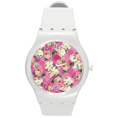 Retro Pets Plaid Pink Round Plastic Sport Watch (m) by snowwhitegirl