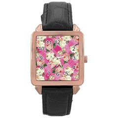 Retro Pets Plaid Pink Rose Gold Leather Watch  by snowwhitegirl