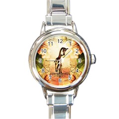 Cute Giraffe Mum With Funny Giraffe Baby Round Italian Charm Watch