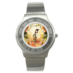 Cute Giraffe Mum With Funny Giraffe Baby Stainless Steel Watch