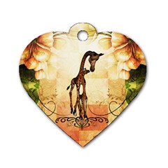 Cute Giraffe Mum With Funny Giraffe Baby Dog Tag Heart (Two Sides)