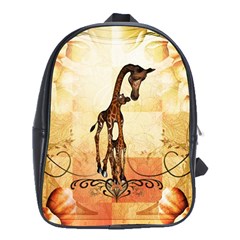 Cute Giraffe Mum With Funny Giraffe Baby School Bag (XL)